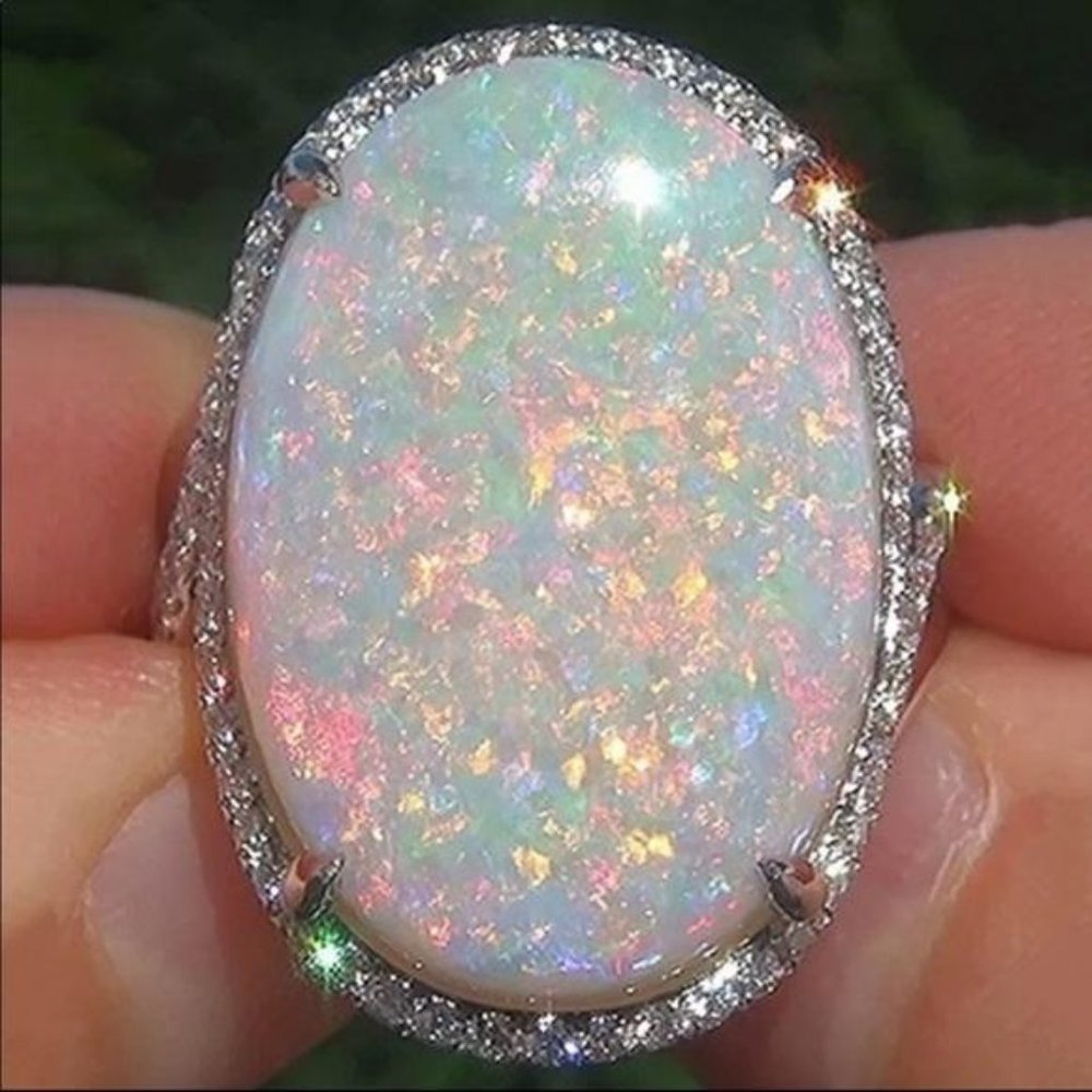 NEW Sterling Silver Huge Opal Ring, cute Ring, shiny Ring.